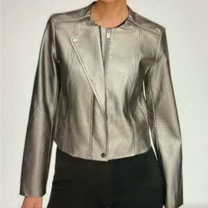 DKNY Women’s Faux leather Moto Jacket in Gun Metal Silver XL, NWT
